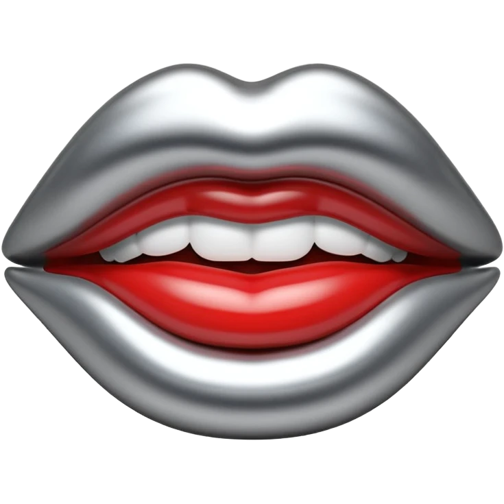 female lips emoji, smooth liquid metal chrome surface, sculpted shape, high-gloss reflections, monochrome futuristic 3D style, isolated on white emoji