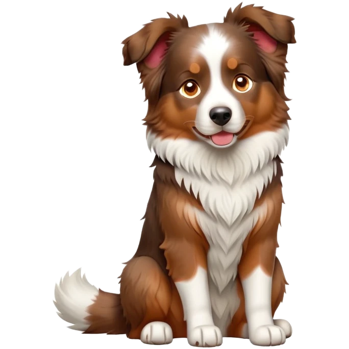 cinematic-[australian shepherd dog]-realistic-full-body-sitting-emoji,-tail-resting-loosely-beside-its-paws,-head-tilted-dramatically,-scruffy-[half white and red merle]-fur,-simplified-yet-realistic-focused-features,-highly-detailed,-glowing-with-an-almost-sarcastic-glow emoji