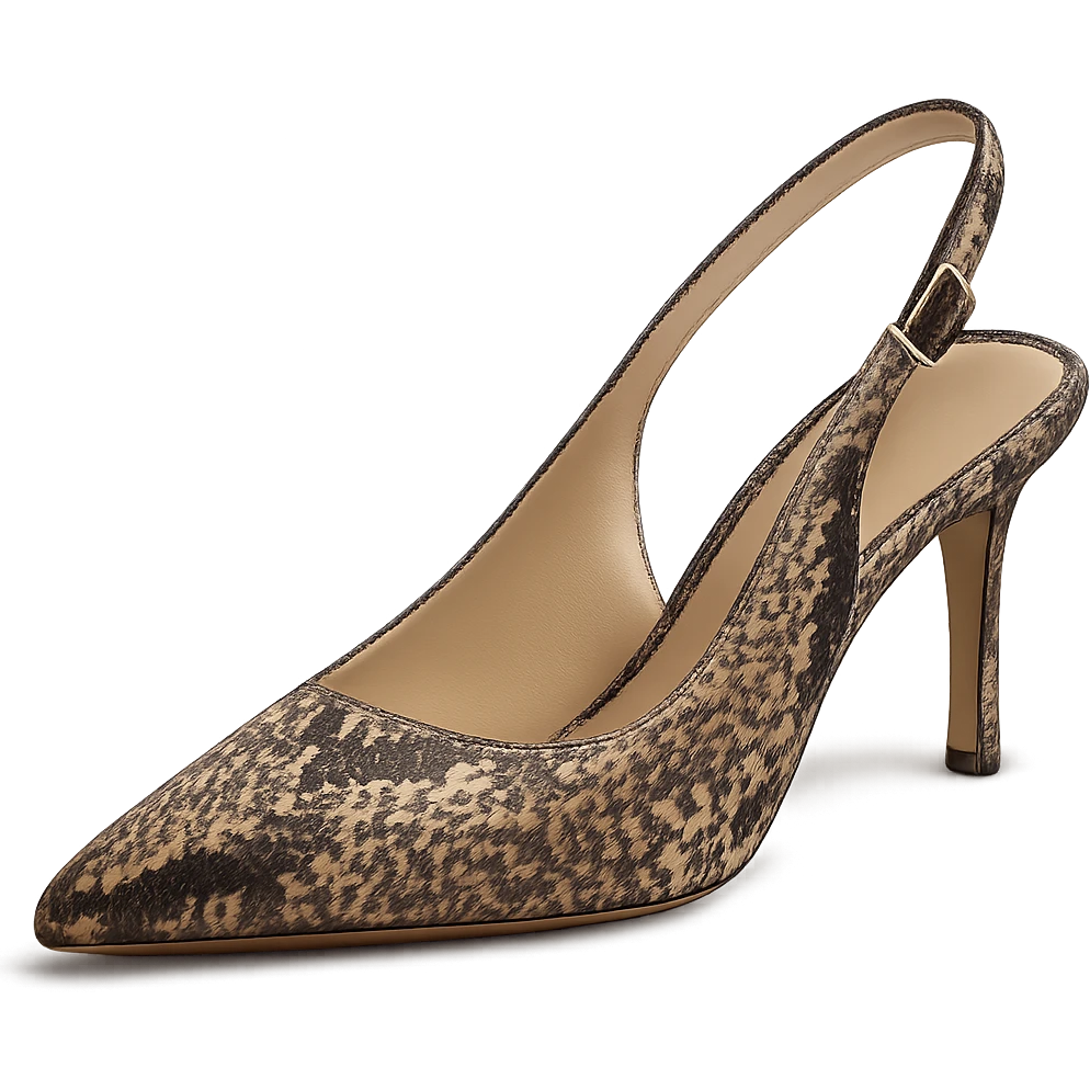snake print pointed toe slingback heel, luxury, detailed emoji