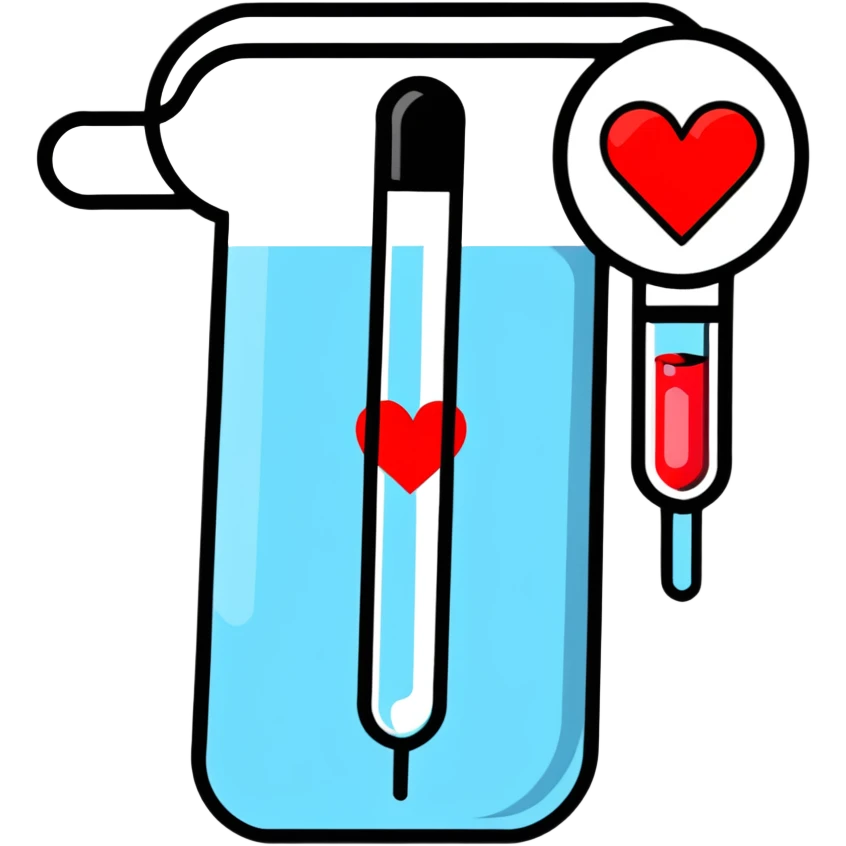 Friendly sticker design of sexual health clinic symbol with red cross, test tube, and heart icon emoji
