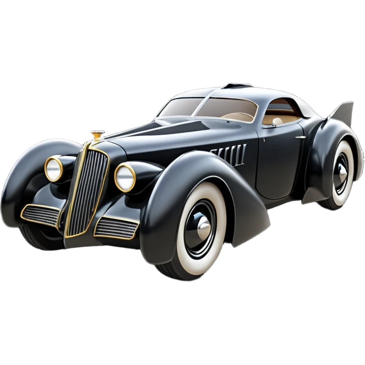  the animated series aerodynamic opulent dark knight futuristic concept Batmobile loosely based on 1936 cord 812 Lincoln (flat long straight faceted mechanical body) winged stealthy street hot rod  emoji