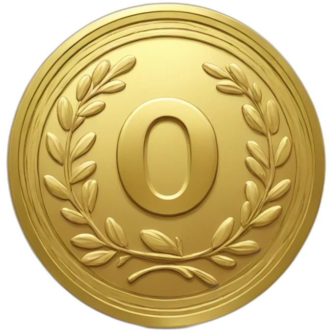 Golden round coin with large "0" label and little laurel emoji
