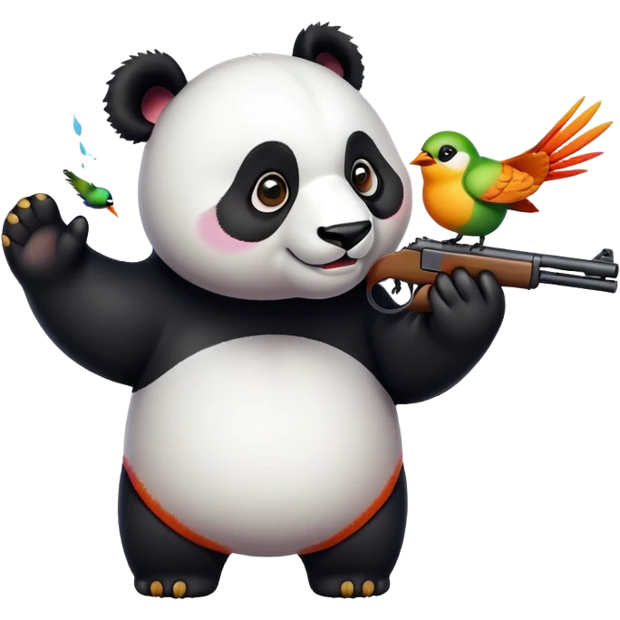 panda shooting a bird emoji