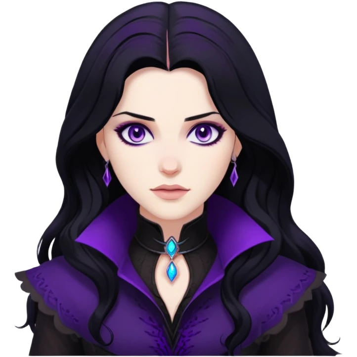 Yennefer from Witcher with black hair and purple eyes emoji