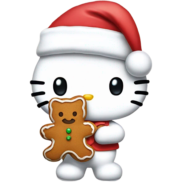 hello kitty holding a gingerbread cookie with a santa hat on emoji