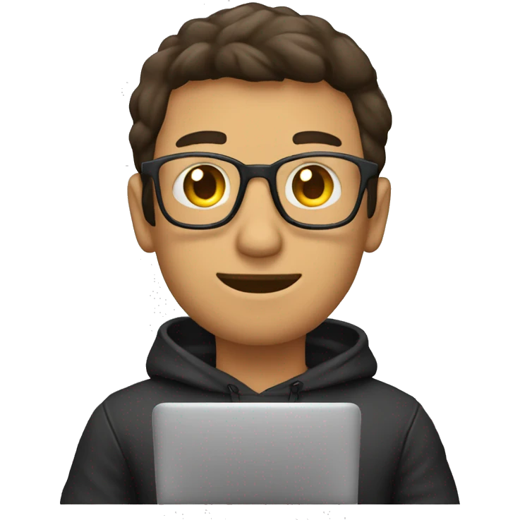 hombre con capucha usando unaa lap top emoji