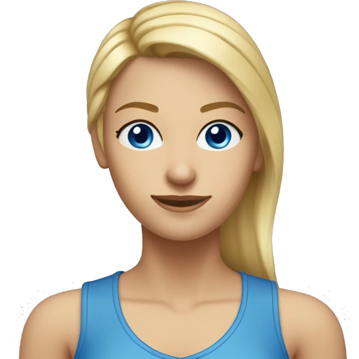 A head and shoulders shot of a 31 year old Caucasian woman, with straight blonde hair,   with blue eyes wearing a t-shirt. emoji