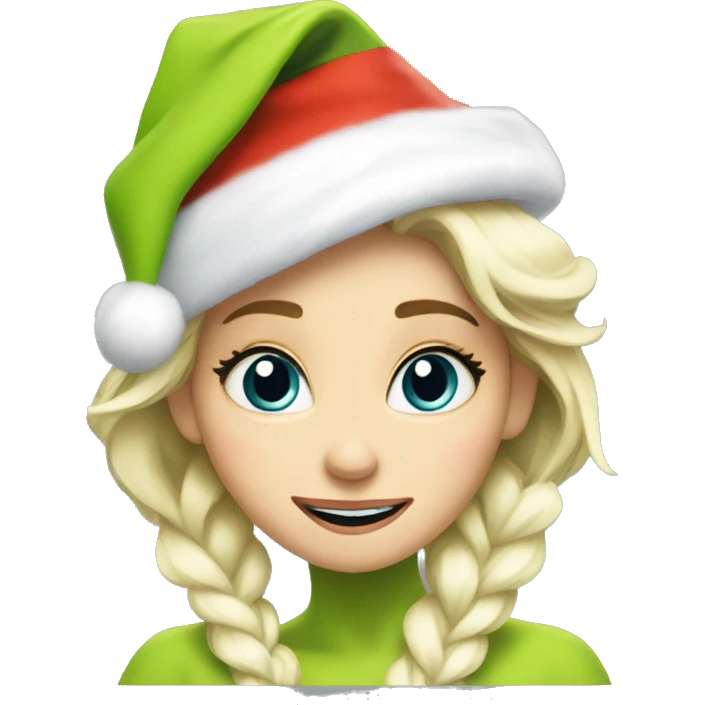 Elsa as the Grinch with Santa hat emoji