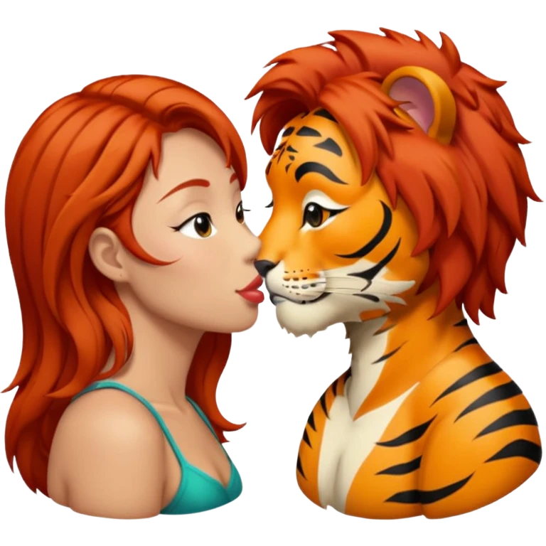 Redhead and Asian tiger kissing emoji