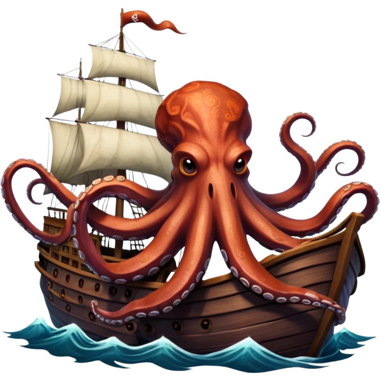 Kraken – Giant octopus with tentacles wrapping a ship emoji