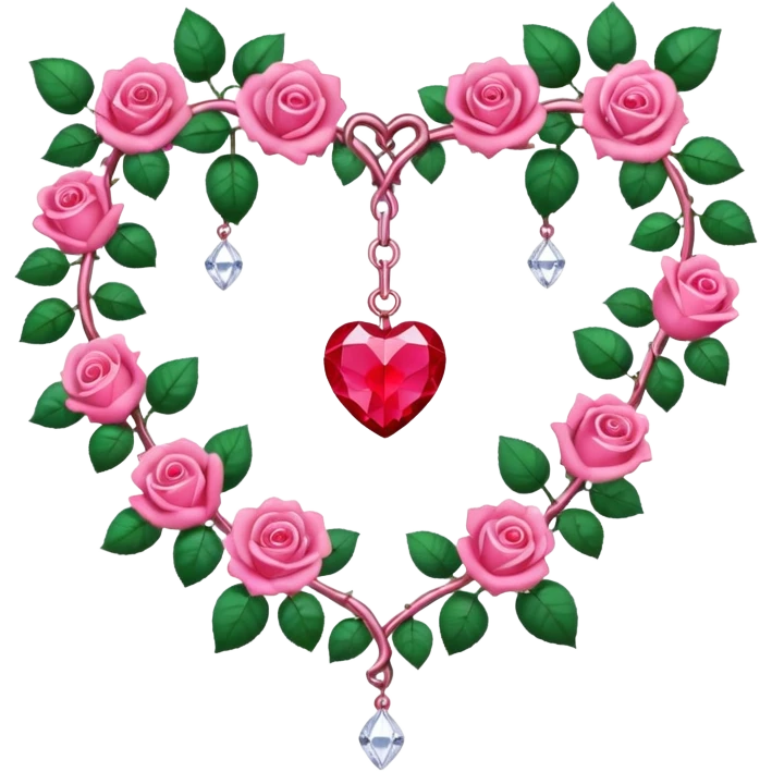 heart shape metal vine with pink-red roses border with crystals hanging  emoji