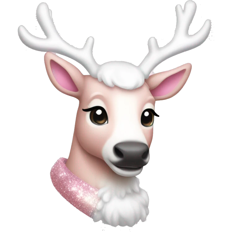 sparkly light pink and white pretty reindeer emoji