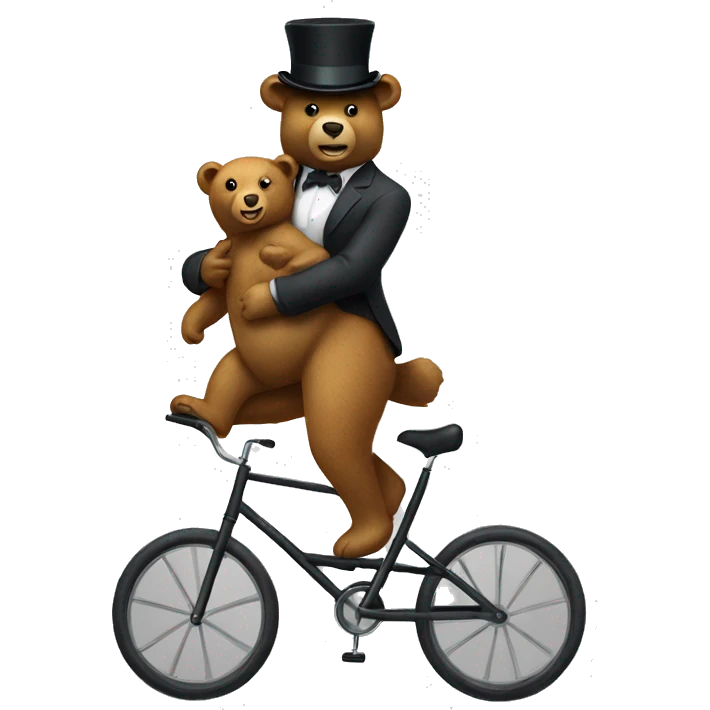 man wearing a top hat riding a unicycle with a bear on his shoulders emoji