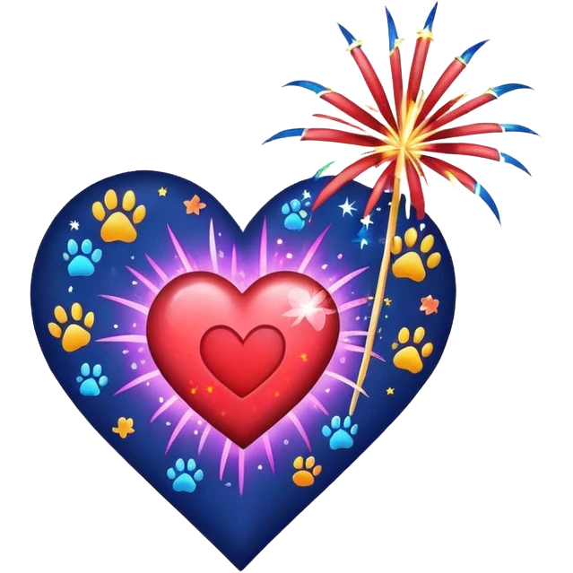 heart with a paw print and a firework emoji
