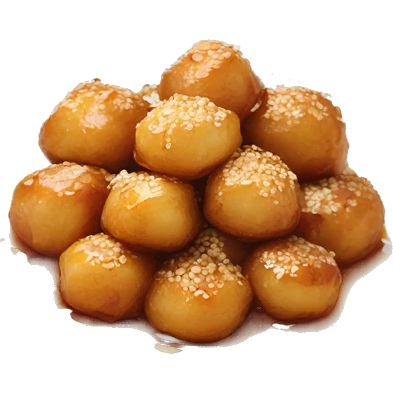 Greek loukoumades in a plate with honey drizzle and sesame seeds emoji