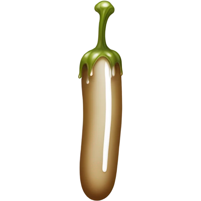 Light-brown skinny long pickle with white paint dripping emoji