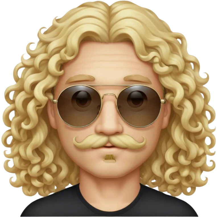 Man with long blonde hair and curly blonde mustache with circular sunglasses emoji