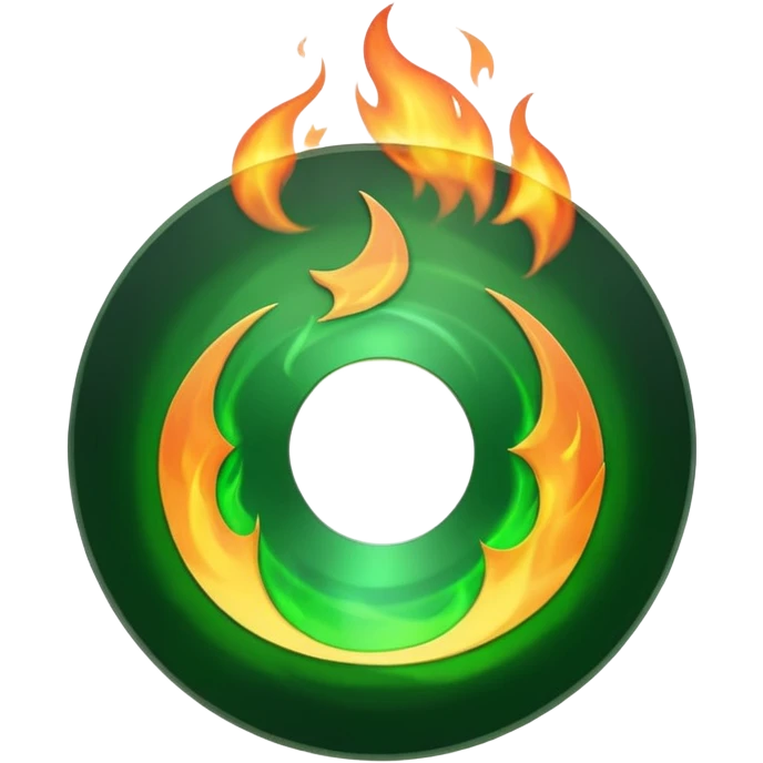 A minimalist CD disc with a subtle fire design, green flames emoji
