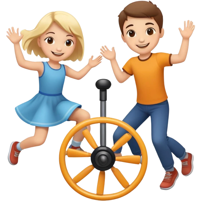 two children spinning together, happy and energetic emoji