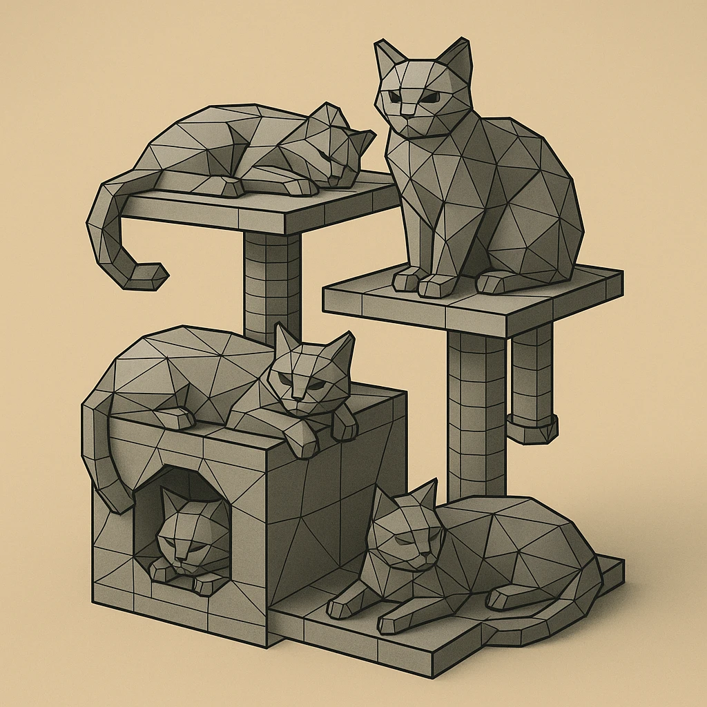 cats relaxing in a vertical playhouse emoji