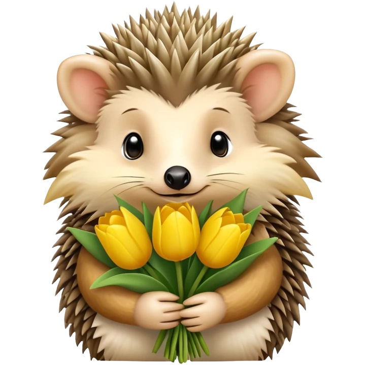 cute hedgehog holding a bouquet of yellow tulips emoji