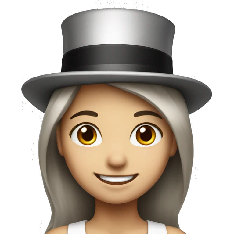 smiling girl white - hair brown - in top hat emoji