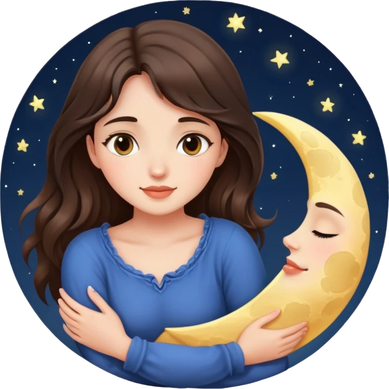 Brunette girl hugging the moon emoji