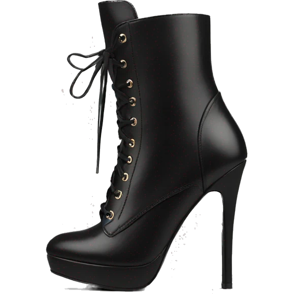 Black tall High heel boot lace up leather tall emoji