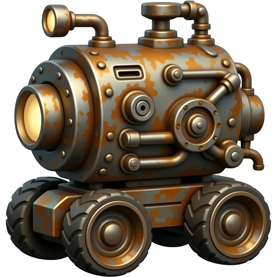 rusty complex machine on wheels emoji