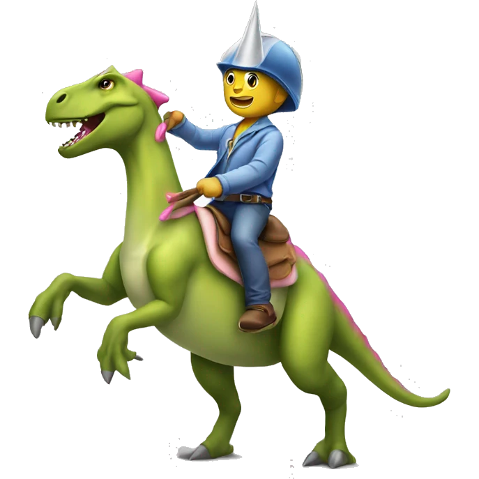 Dinosaur riding a unicorn emoji