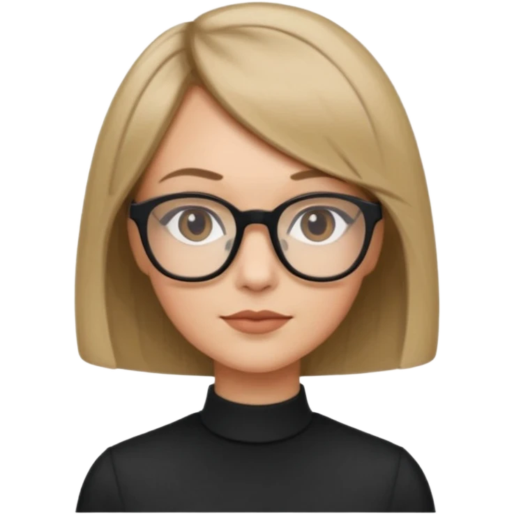 woman dark blonde petite bob haircut wears dark squarish glasses, classic clothes emoji