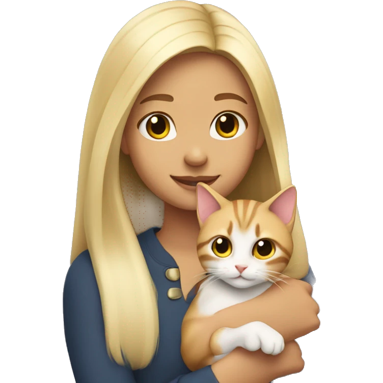 Blonde Girl with Long Hair having a Tricolore cat in her Arms  emoji