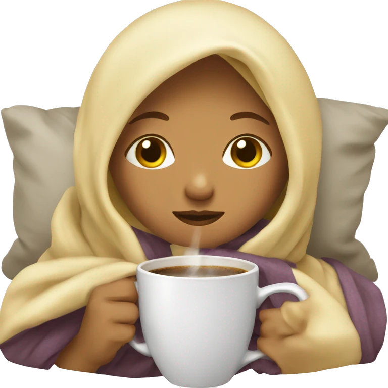 girl blond inside a blanket sipping coffee eyes closed emoji