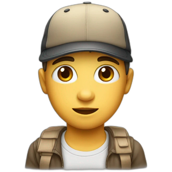 niño con gorra blanca y ojos rasgados emoji