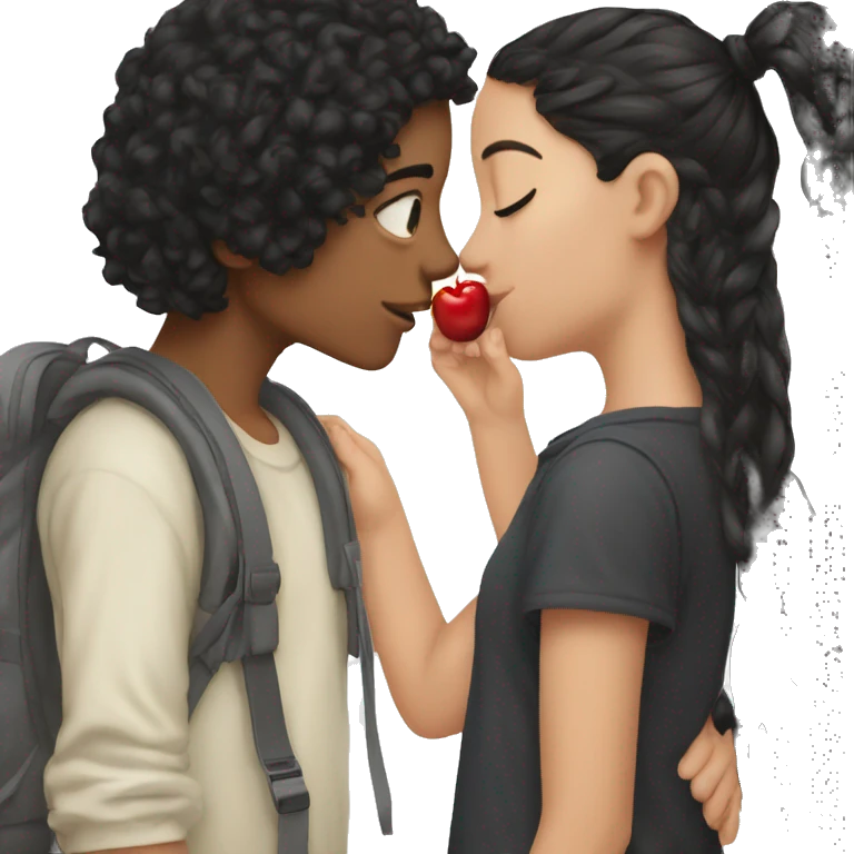 Boy black hair kissing cherry hair girl emoji