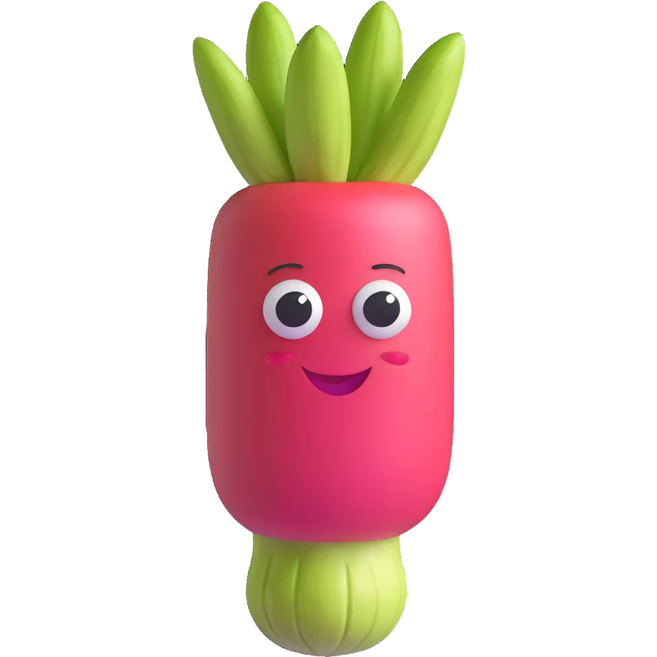 rhubarb with cartoon eyes and a happy smile emoji
