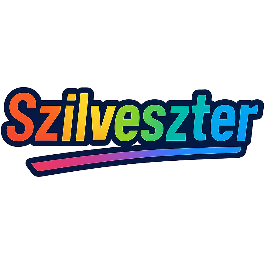 modern colorful gradient typography of the name Szilveszter with dark outline, dynamic slanted or partial underline, transparent background, in the style of reference patterns emoji