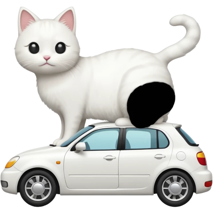 Please create a small emoji the size of 🚗 featuring a white cat on a white car viewed from side. Again the emoji must be extremely small, much small than a standard sized sticker. emoji