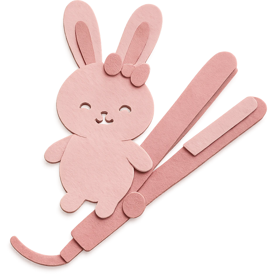 soft pink hair straightener bunny, tiny bow, gentle happy face, full-body emoji