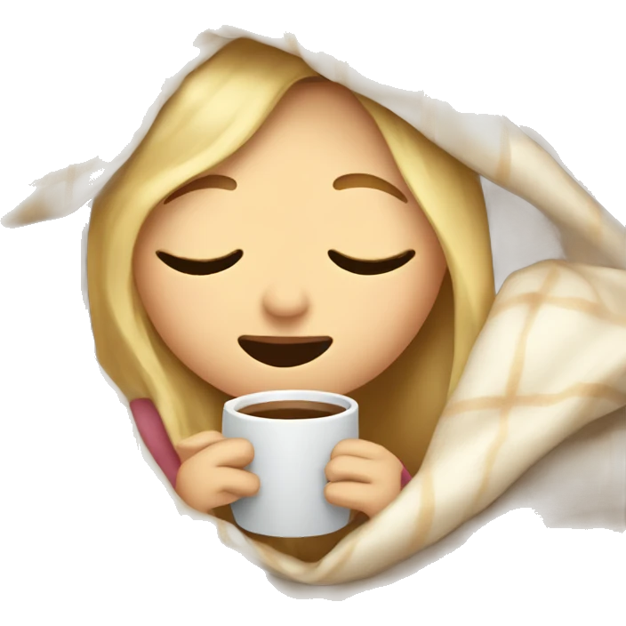 girl inside a blanket with blonde hair sipping coffee eyes closed emoji