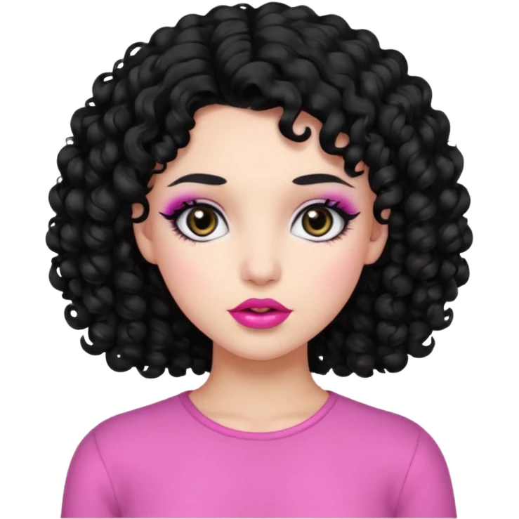 دختری با موهای مشکی فرفری و چشم های مشکی و لب های صورتی emoji