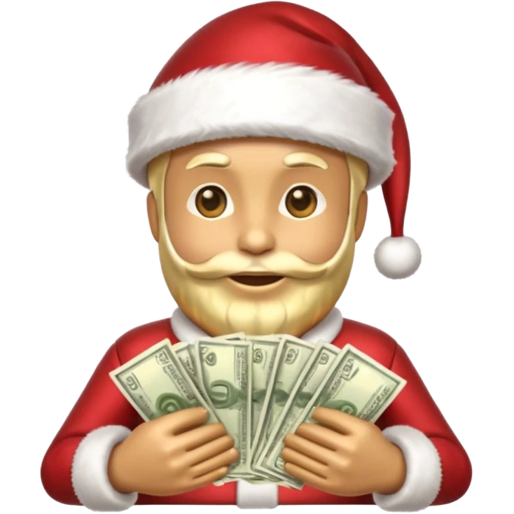 A confident rich emoji face wearing a Santa hat, money stacks, casino vibe, New Year theme, premium 3D emoji style, sharp details, no text, isolated on transparent background emoji