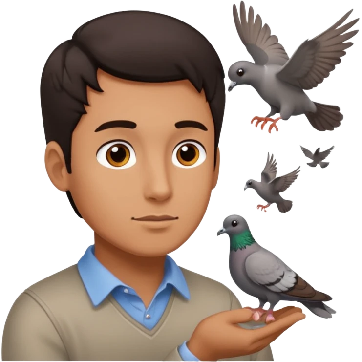 man open arms looking at a flying pigeon emoji