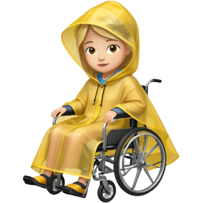 Girl in a wheelchair with rain poncho emoji
