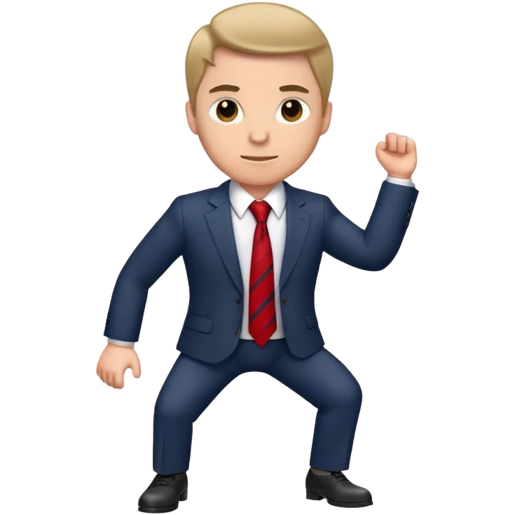 man wearing a dark blue-gray business suit with black horizontal stripes on the arms and legs, white shirt and red tie emoji