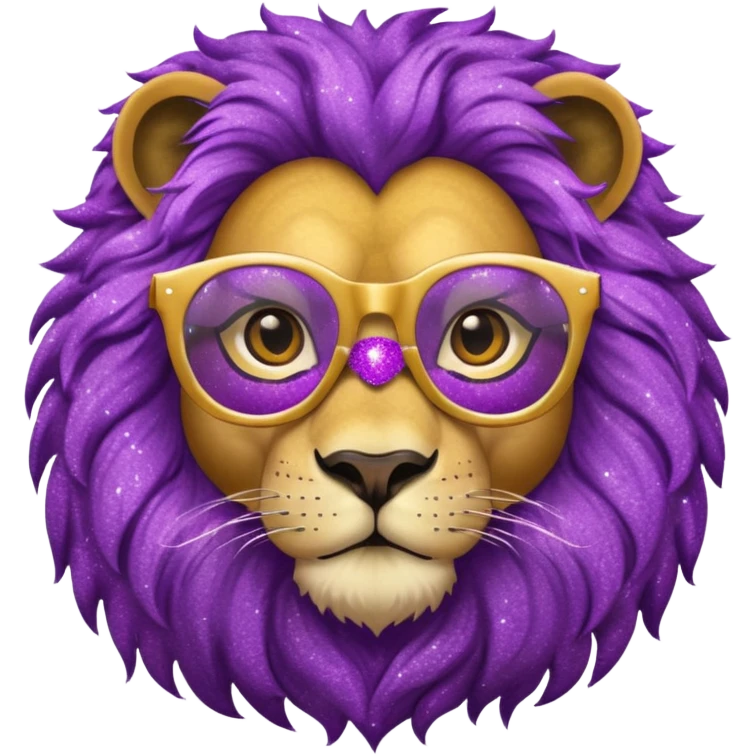 Leão adulto com oculos roxo com glitter emoji
