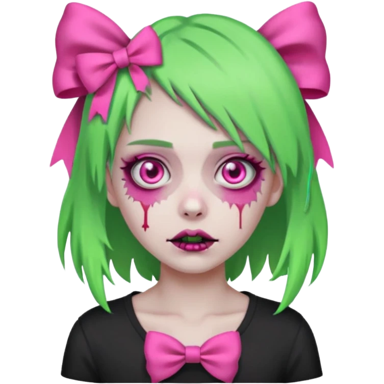 girl-zombie,with-neon green-hair,pink-bows emoji