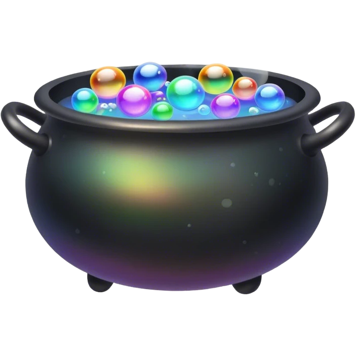 Black Iridescent cauldron with iIridescent bubbles and faint grey smoke  emoji