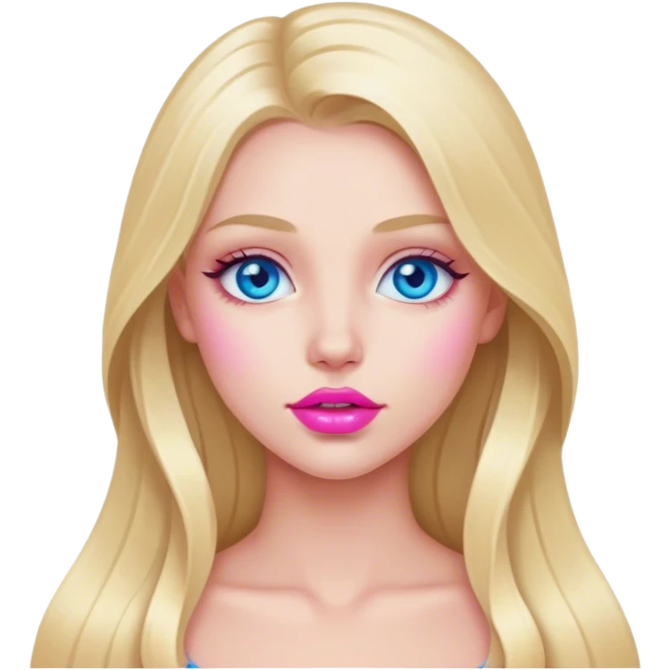 A beautiful blonde girl with long hair, blue eyes, pink lips is cray emoji