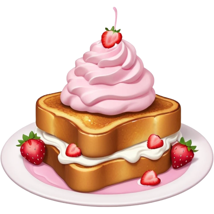 French toast with strawberry on top and pink whipped cream emoji